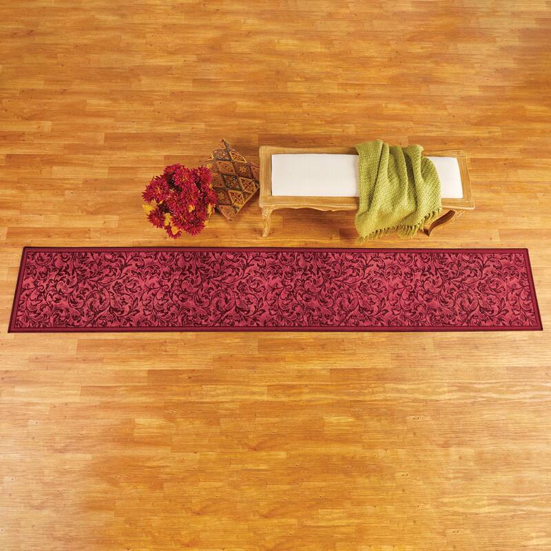 Elegant Siena Scrolling Leaf Design Extra Long Runner Rug - Burgundy - 20" x 120"