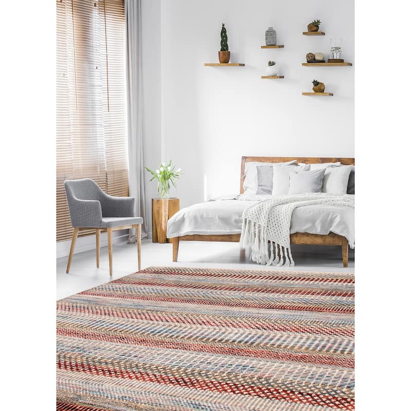 ECARPETGALLERY Hand-knotted Silk Shadow Multi Color Viscose, Wool Rug - 6' 9" x 6' 10"