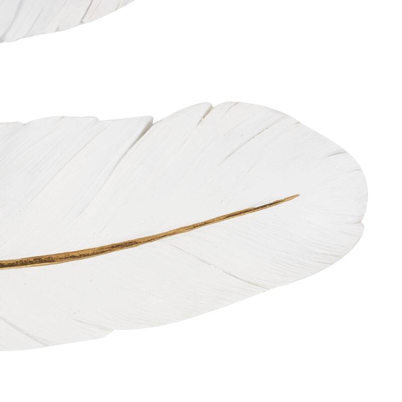 Resin Bird Feather Home Wall Decor with Gold Foil Accent - Set of 2 White - Roche River Decor