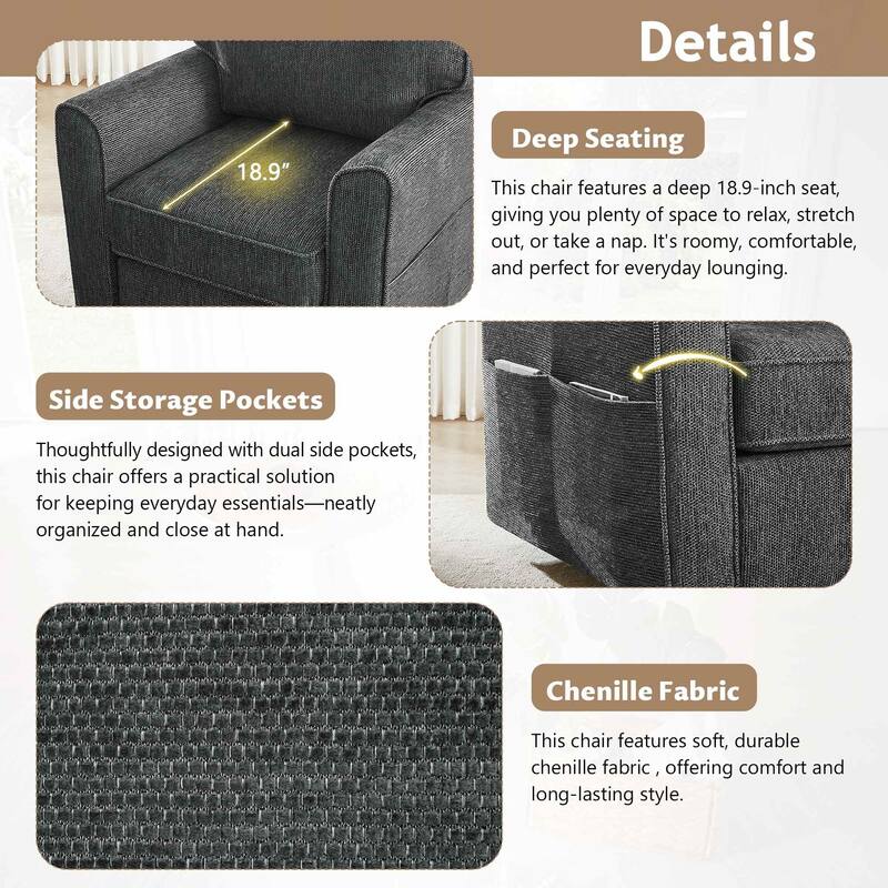 33"W 360 Swivel Modern Barrel Chair Accent Chair