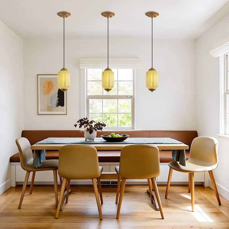 Starsky 1-Light Retro Pumpkin Shaped Slim Cylindrical Glass Pendant