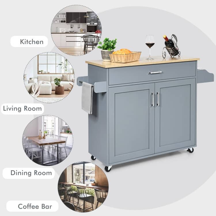 Rolling Kitchen Island Cart with Towel and Spice Rack - 45.5" x 16" x 33.5"(L x W x H)