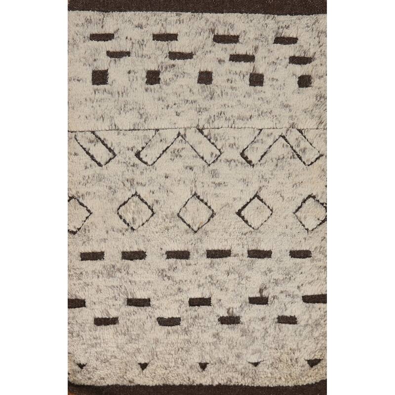 Ivory Moroccan Oriental Foyer Rug Handmade Wool Carpet - 2'0"x 3'0"