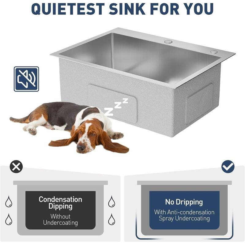 24"X18"X9" Undermount Kitchen Drop In Sink for Easy Installation with Faucet