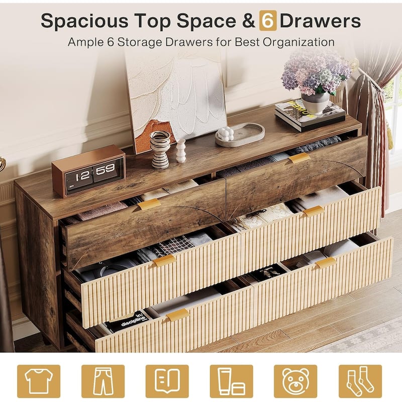 55 Inches Dresser for Bedroom, Green Long Double Dresser Organizer Wood Cabinet