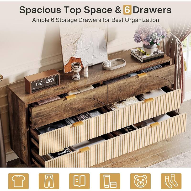 Modern 6-Drawer Dresser for Bedroom, 55 Inches Chest of Drawers