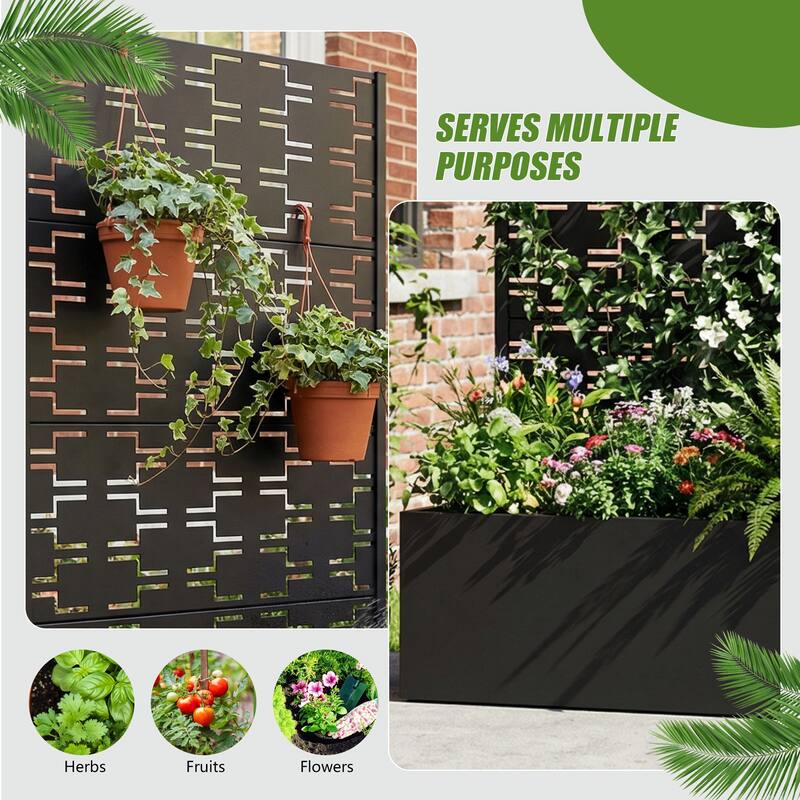 Metal Galvanized Planter Box with Trellis Privacy Screen Lockable Wheels