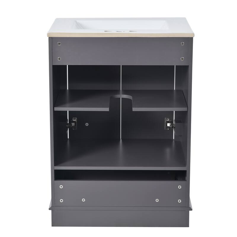 GDFStudio - Halcyon Modern Freestanding Bathroom Vanity with Ceramic Sink and Soft-Closing Storage Doors & Silver Handles