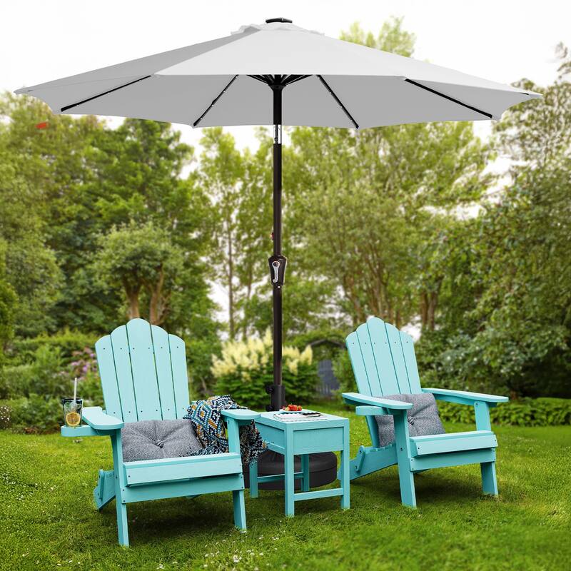 10ft Patio Market Umbrella with LED Lights,Crank & Tilt