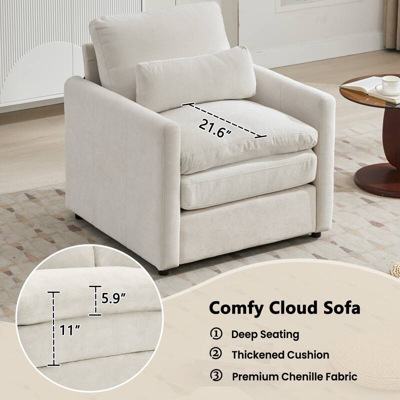 Roomfitters Cozy Cloud Upholstered Sofa Set with Single Armchair and 3-Seater Couch, Chenille Fabric
