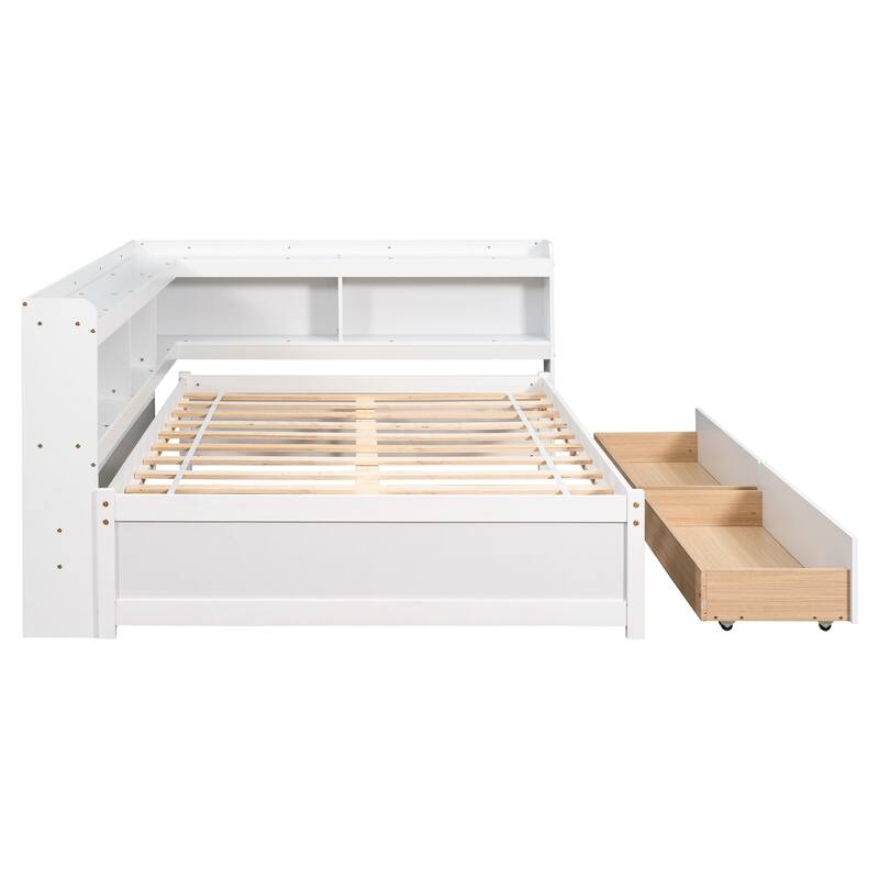 Bed with L-shaped Bookcases, Drawers