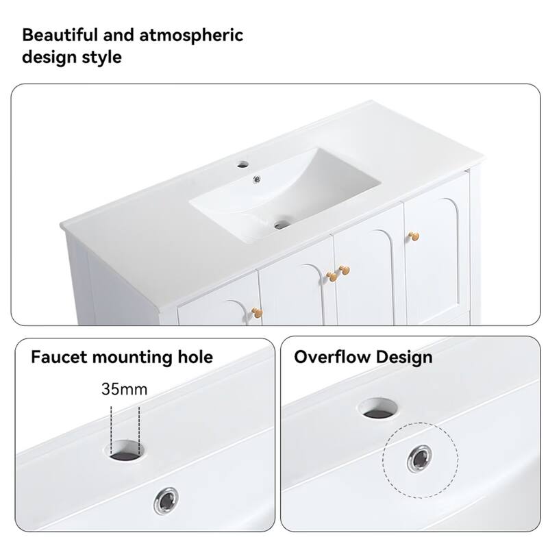 48" Bathroom Vanity with Ceramic Sink Combo, Abundant Storage Cabinet
