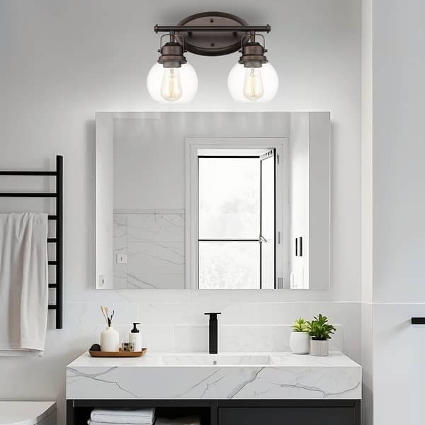 slide 2 of 5, 2 light vanity lamp glass metal light fixtures bronze bathroom light - N/A