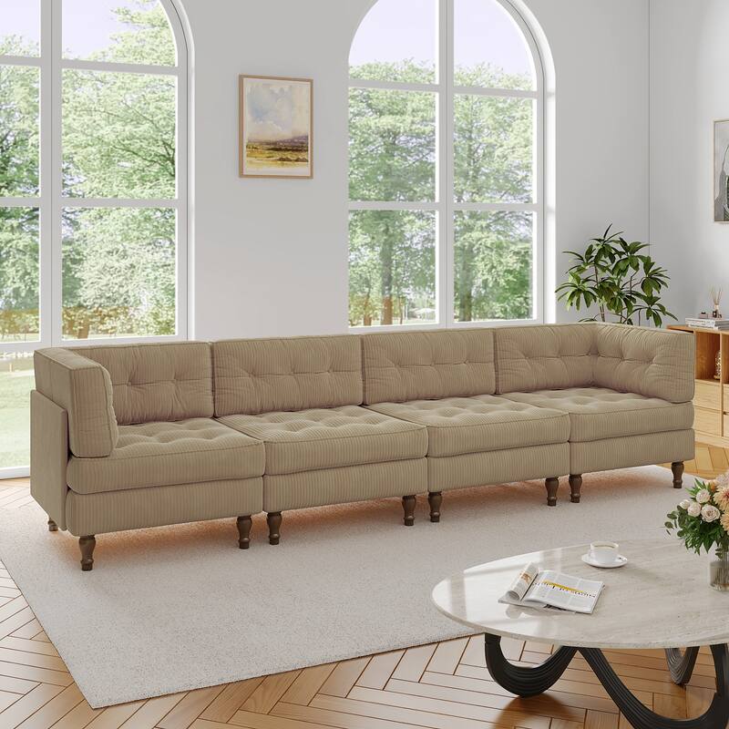 UIXE 4-Piece Corduroy Upholstered Modular Sectional Sofa for Living Room