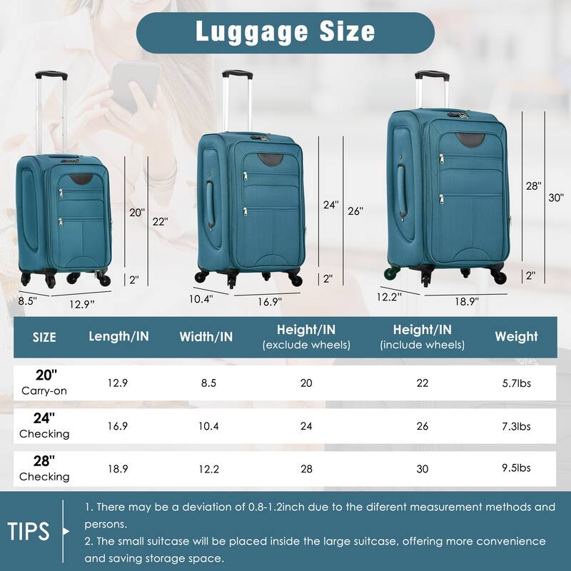 3 Piece ABS Softside Expandable Upright Spinner Luggage with TSA Lock and Duffel Bag