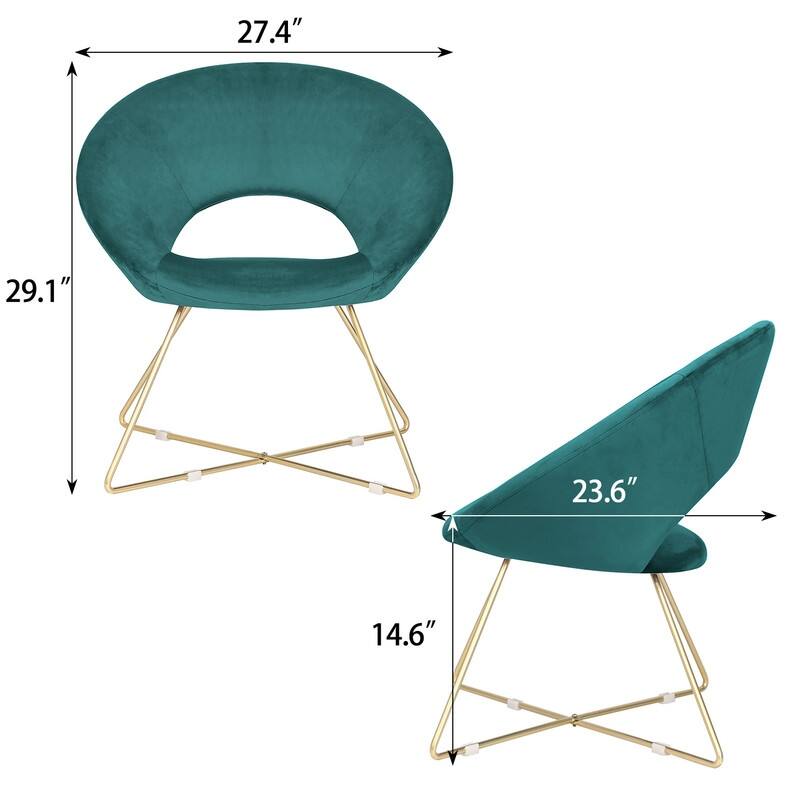 Adeco Accent Chair Modern Velvet Vanity Dining Chair Metal Legs