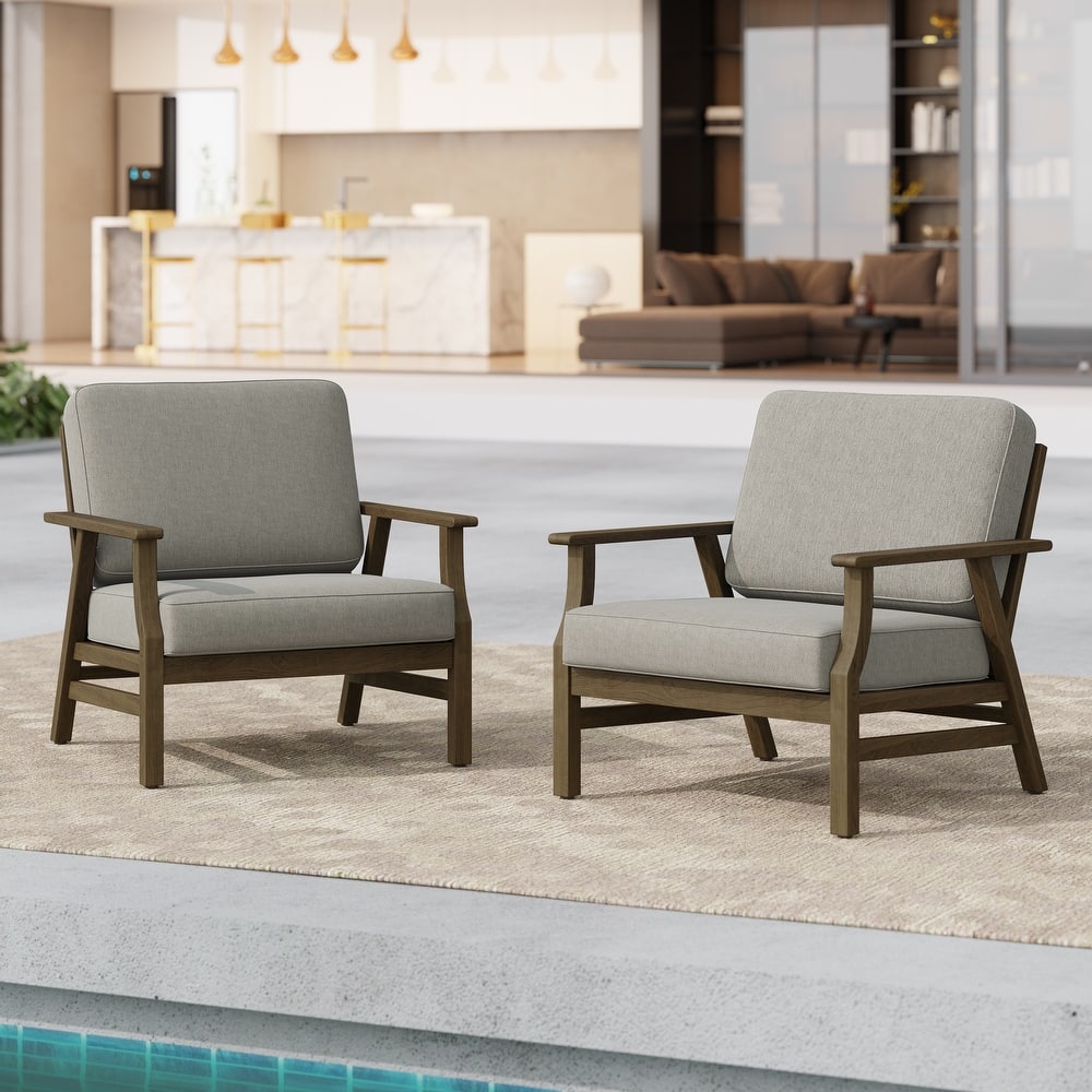Jamie 2 Set 31" W Outdoor Wood Club Chairs with Cushions