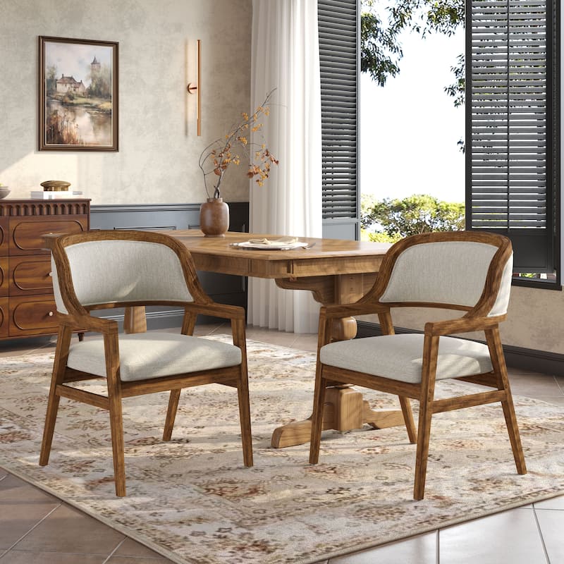 Christopher Knight Home - Harlowe Mid-Century Modern Upholstered Dining Chairs Set of 2 with Solid Ruberwood Legs - Set of 2 - Beige,Walnut