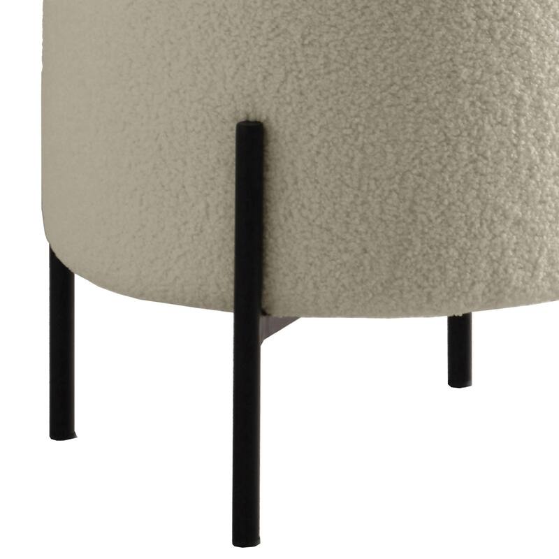 Beige and Matte Black Round Upholstered Ottoman - Beige