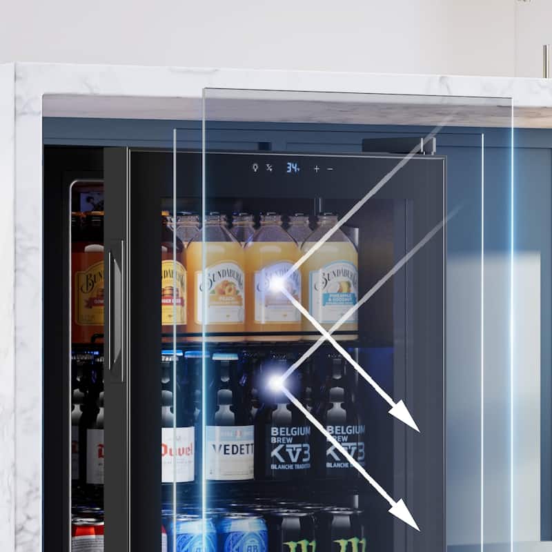 Yeego 3.4 Cu.Ft Beverage Refrigerator, Glass Door Cooler with LED Display, Quiet Compressor, 102-Can Capacity