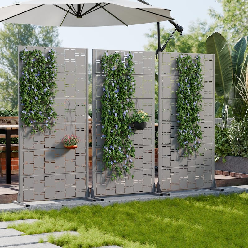 Modern Metal Privacy Screen Outdoor Decorative Partition with Stable Base Hanging Plant-Friendly Panel - 60"H x 30"W