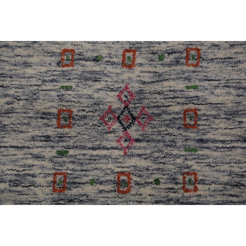 Ivory & Blue Tribal Gabbeh Area Rug Handmade Wool Carpet - 8'3" x 9'8"