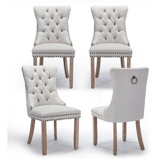 Set of 4 Upholstered Tufted Dining Chairs with Nailhead Trim and Wood ...