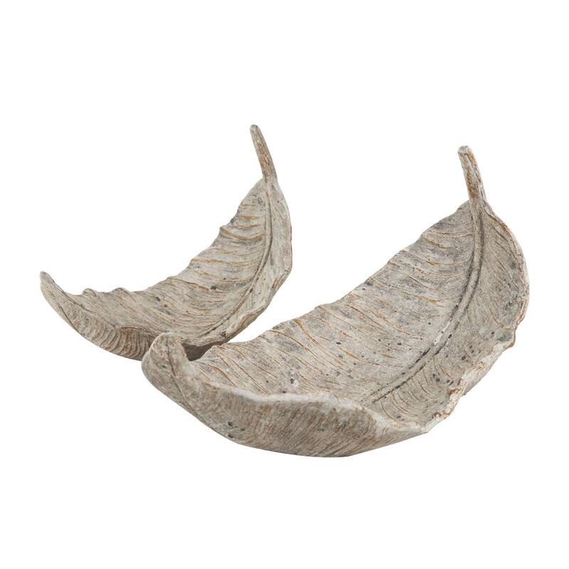 Resin Leaf Textured Decorative Bowl with Brown Details - Set of 2 Champagne - Roche River Decor