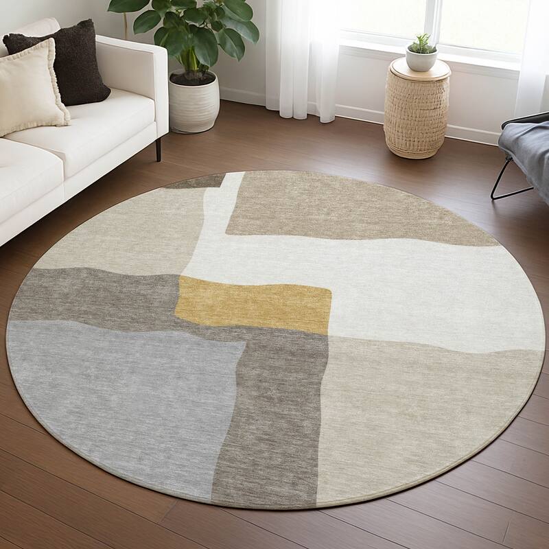 Machine Washable Indoor/ Outdoor Contemporary Blox Chantille Rug
