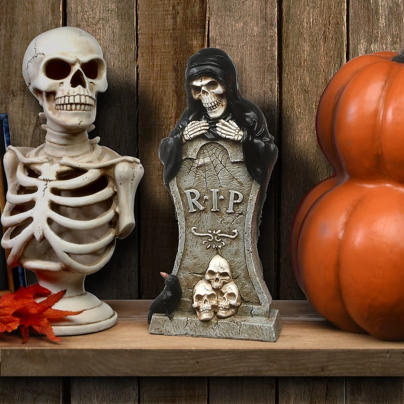 National Tree Company Halloween Skeleton Behind a Tombstone Decoration, 12 Inches