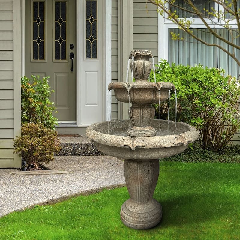 48''H 3-Tiered Modern Glass Fiber Outdoor Waterfall Fountain