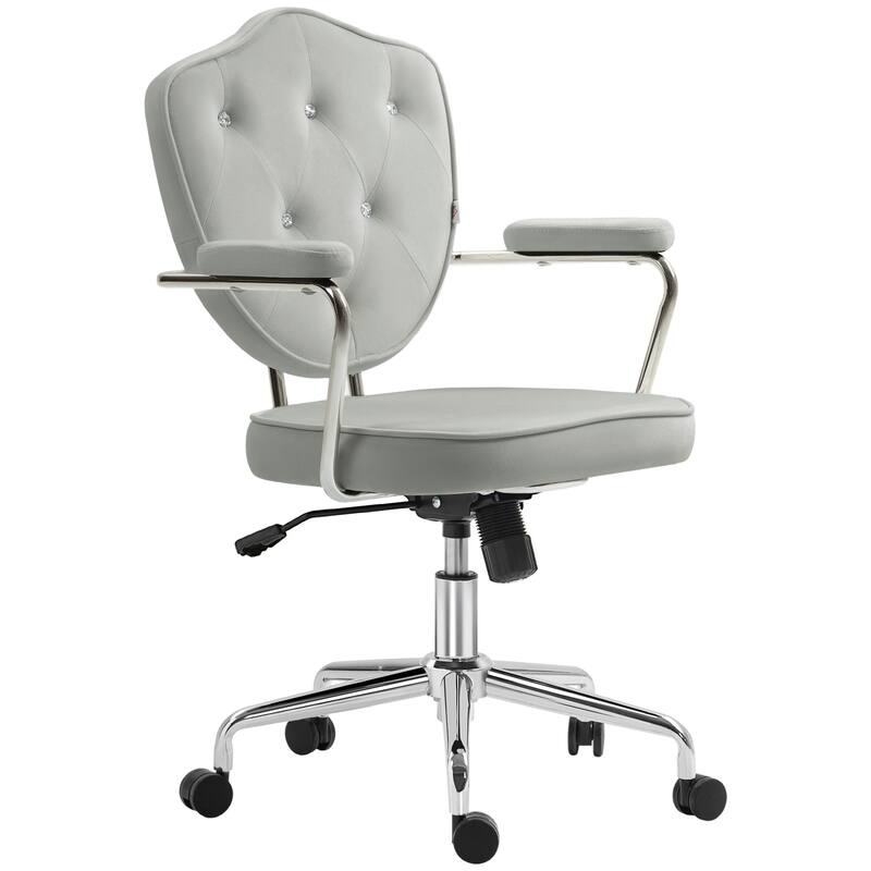 Velvet Home Office Chair with Wheels, Button Tufted Fabric Desk Chair, Vanity Chair with Adjustable Height and Tilt - N/A - Gray
