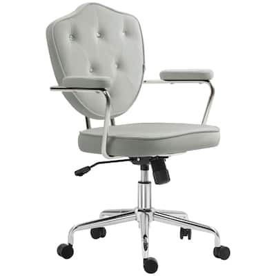 Velvet Home Office Chair with Wheels, Button Tufted Fabric Desk Chair, Vanity Chair with Adjustable Height and Tilt - N/A