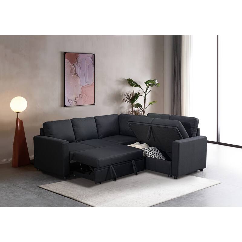 Sectional Sofa Bed, Black, Polyester, 82x82x35 inches - Space-saving, Durable & Easy Install
