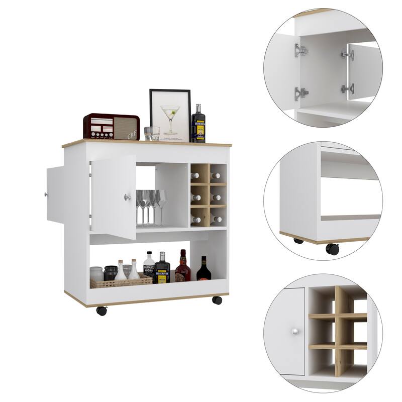 Pendleton 1-Shelf 6-Bottle Bar Cart Light Oak and White for Kitchen, Party and Living Room