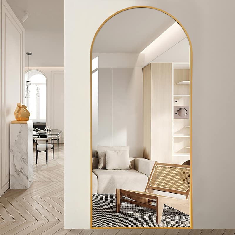 Lumioca Arch Floor & Full Length Gold Framed Wall Mirror - 71"×32" - Right Angle