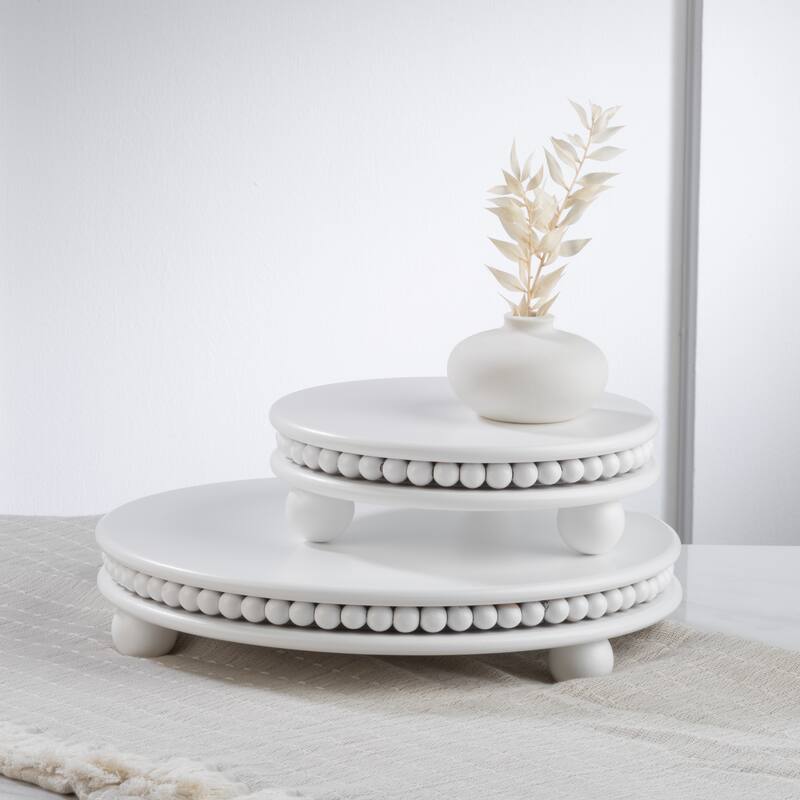 Round Wood Beaded Risers - Set of 2