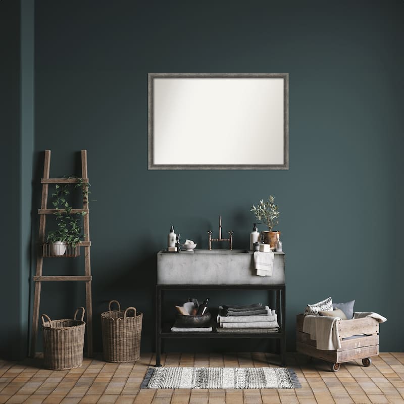 Burnished Concrete Narrow Non-Beveled Wood Framed Bathroom Vanity Wall Mirror - Burnished Concrete Narrow