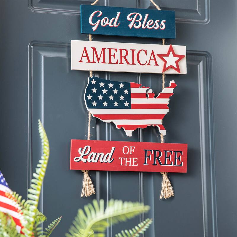 Glitzhome Patriotic/Americana Wooden Flag Sign Door Hangers Decor