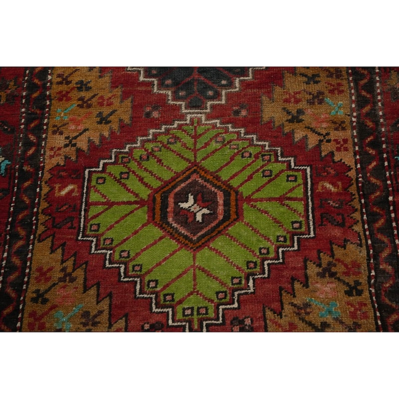 Hand Knotted Oriental 100% Wool Carpet Traditional Geometric Multi-Colored Heriz Runner Rug - 10' 6'' X 3' 2''