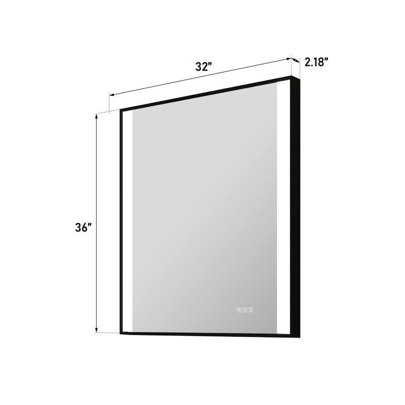 36"H Wall Mounted Bathroom Rectangle Framed LED Mirror With Memory Function