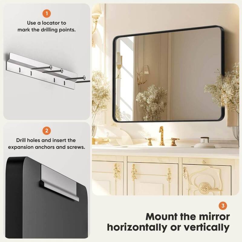 40"×30" Bathroom Mirror Vanity Mirror for Wall - Black