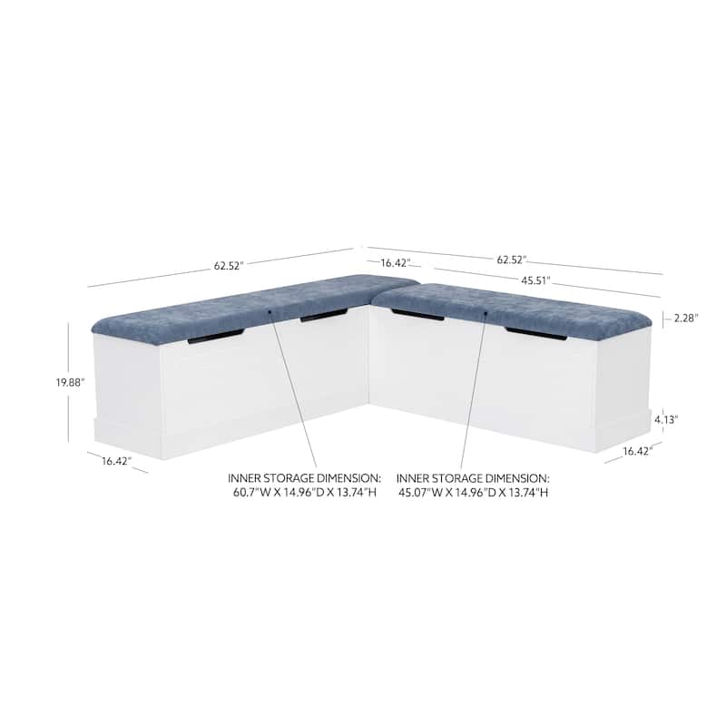 Nova L-Shaped Corner Nook with Blue Cushion and Storage