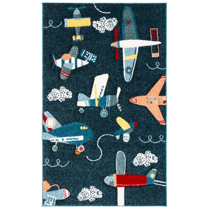 SAFAVIEH Carousel Kids Ardak Airplane Rug - 2' x 3' - Navy/Ivory - Rectangle