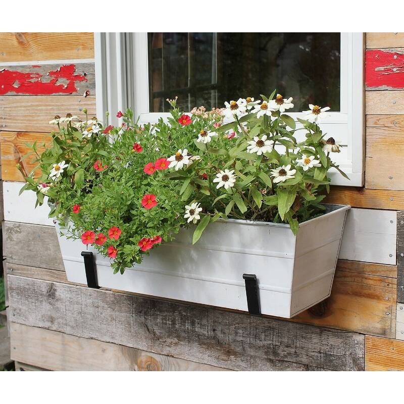 Achla Designs Medium Galvanized Steel Flower Box Planter With Wall Brackets, 24 Inch Wide