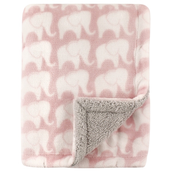 slide 1 of 1, Hudson Baby Infant Girl Plush Blanket with Faux Shearling Back, Pink Elephant, One Size - Pink Elephant - One Size One Size - Pink Elephant