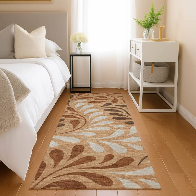 Machine Washable Indoor/ Outdoor Floral Arabesque Chantille Rug