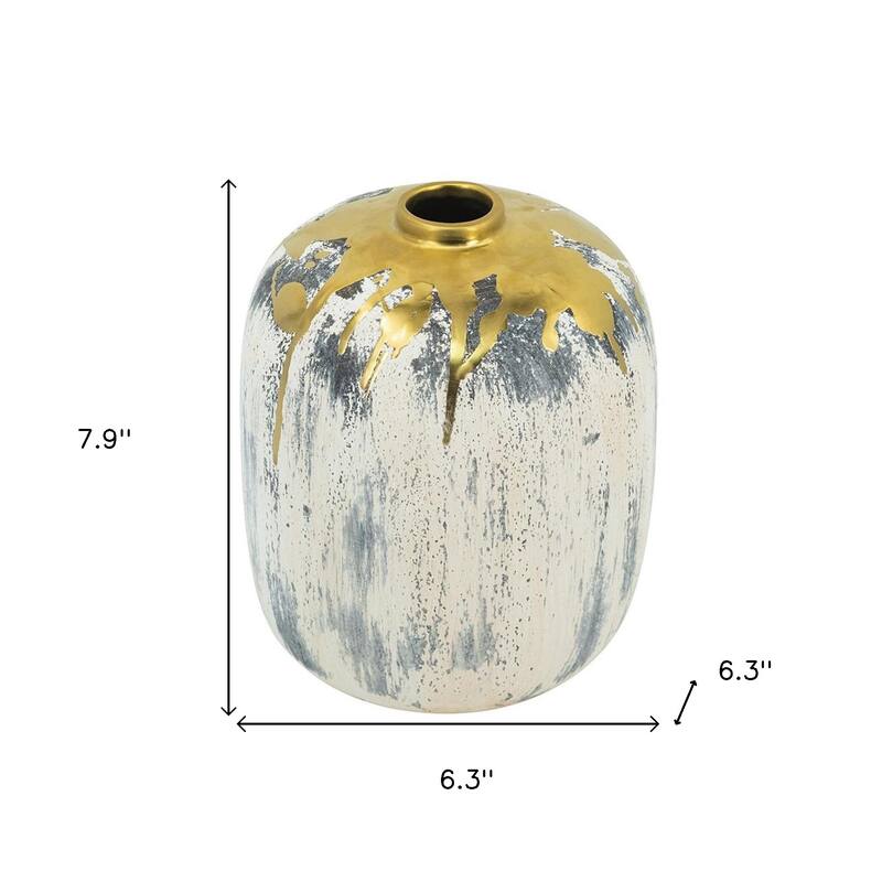 8" Gray Ivory And Gold Modern Abstract Ceramic Table Vase - 6.30
