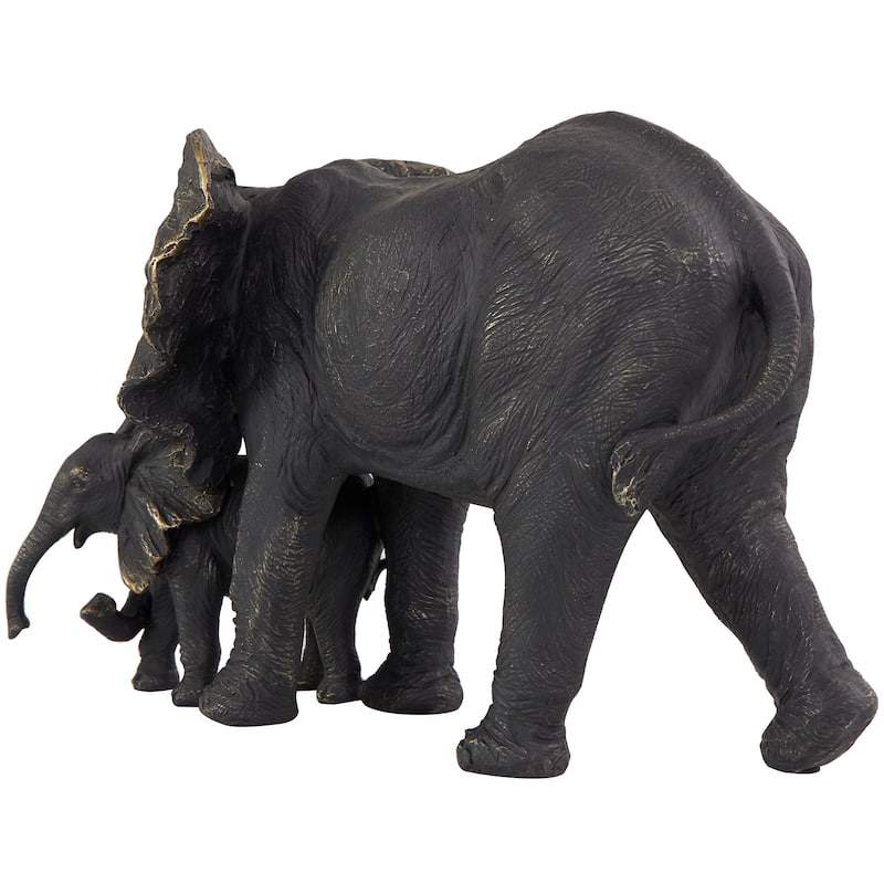 Bronze Polystone Family Elephant Decorative Sculpture with Gold Foil Accents