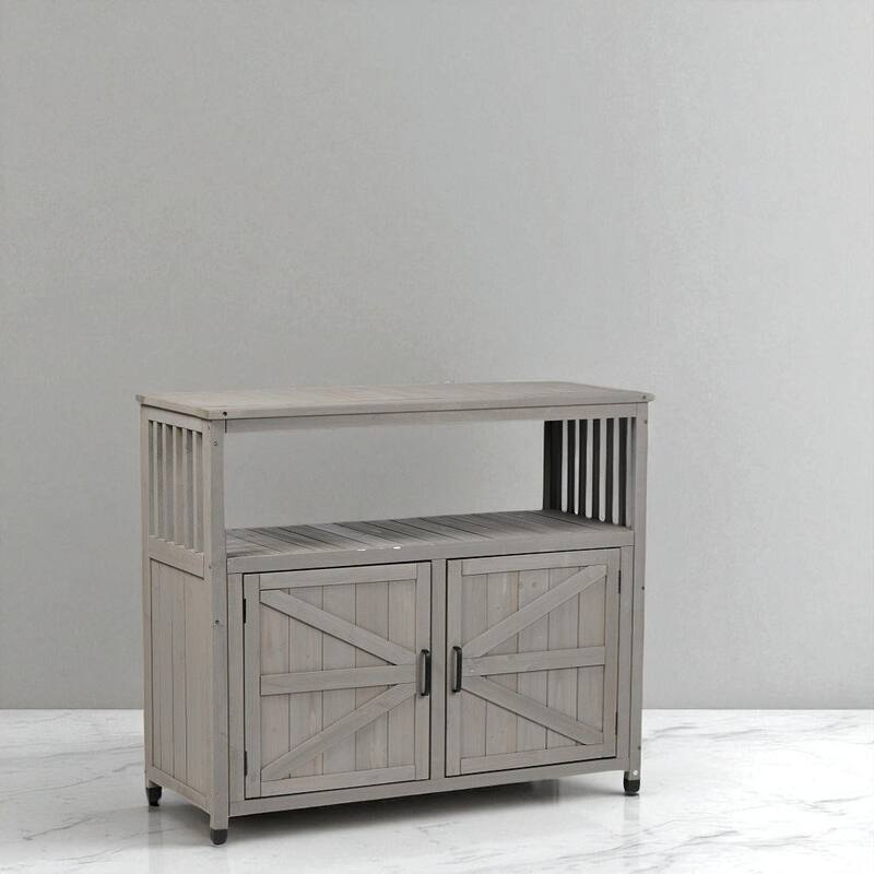 Cedar Wood Outdoor Bar Table with Storage, Patio Buffet Cabinet Sideboard for Garden, Deck, and Backyard
